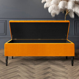 90Cm Paris Striped Ottoman Storage Bench- Plush Velvet Shoe Bench - Burnt Orange Upholstery Footstool With Storage - thumbnail 2