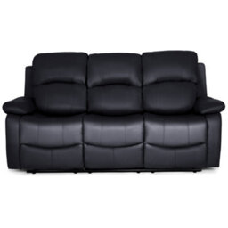 Bravich Black Faux Leather Manual Recliner Sofa - 3 Seater