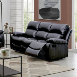 Bravich Black Faux Leather Manual Recliner Sofa - 3 Seater - thumbnail 5