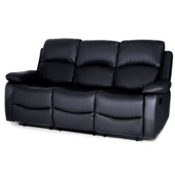 Bravich Black Faux Leather Manual Recliner Sofa - 3 Seater - thumbnail 3