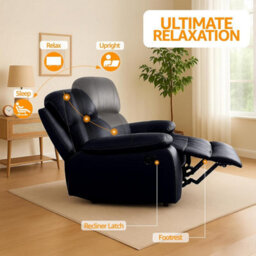 Bravich Black Faux Leather Manual Recliner Sofa - 3 Seater - thumbnail 7