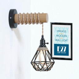 Bnq Vintage Wood Wall Lamp Black E27 Sconce Lights