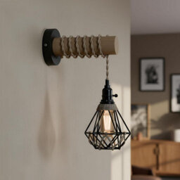 Vintage Wood Wall Lamp Black E27 Sconce Lights For Living Room, Bedrooms, Hallway, Stair Wall Light With Rope ,bulb - thumbnail 2