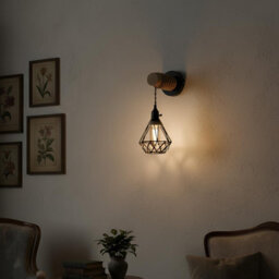 Vintage Wood Wall Lamp Black E27 Sconce Lights For Living Room, Bedrooms, Hallway, Stair Wall Light With Rope ,bulb - thumbnail 4