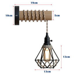 Vintage Wood Wall Lamp Black E27 Sconce Lights For Living Room, Bedrooms, Hallway, Stair Wall Light With Rope ,bulb - thumbnail 7