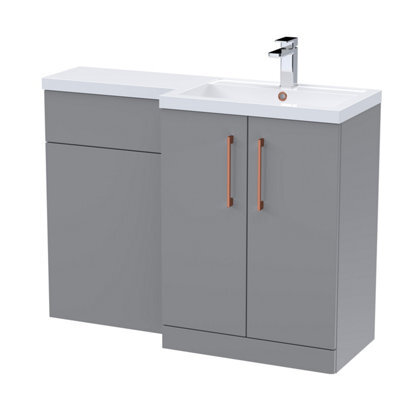 Balterley Right-Hand Bathroom Vanity And Wc Unit Combination With Basin - 1100mm - Satin Grey With Copper Handles - image 1