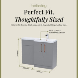 Balterley Right-Hand Bathroom Vanity And Wc Unit Combination With Basin - 1100mm - Satin Grey With Copper Handles - thumbnail 5
