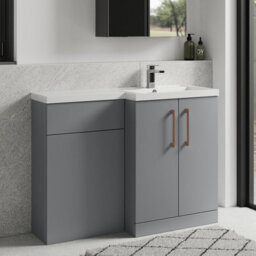 Balterley Right-Hand Bathroom Vanity And Wc Unit Combination With Basin - 1100mm - Satin Grey With Copper Handles - thumbnail 4