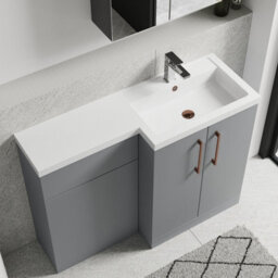 Balterley Right-Hand Bathroom Vanity And Wc Unit Combination With Basin - 1100mm - Satin Grey With Copper Handles - thumbnail 3