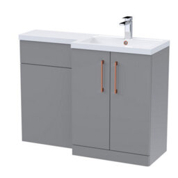 Balterley Right-Hand Bathroom Vanity And Wc Unit Combination With Basin - 1100mm - Satin Grey With Copper Handles - thumbnail 1