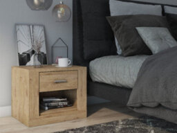 Arte Idea Contemporary Bedside Table 1 Drawer 1 Open Storage Compartment Oak Shetland Effect (H)410mm (W)500mm (D)420mm - thumbnail 2