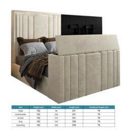 Atom Upholstered Soft Velvet  Cream Tv Bespoke Bed Frame - thumbnail 6
