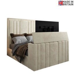 Atom Upholstered Soft Velvet  Cream Tv Bespoke Bed Frame - thumbnail 5