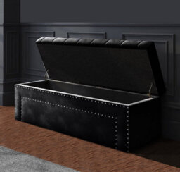 137Cm Duke Ottoman Storage Box -Upholstered Blanket Box - Black Plush Velvet Multifunctional Storage Box - thumbnail 2
