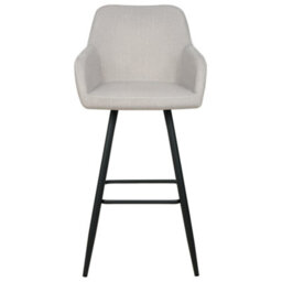 Wyld And Coco Home Velvet Bar Stool Set Of 2 Taupe With Arms, Black Metal Legs, Integrated Footrest - thumbnail 1