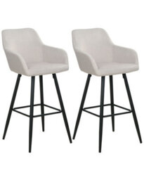 Wyld And Coco Home Velvet Bar Stool Set Of 2 Taupe With Arms, Black Metal Legs, Integrated Footrest - thumbnail 3