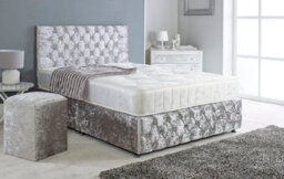 Adore Designs Chesterfield Crushed Velvet Divan Bed, Ortho Mattress, Footboard & Square Stool - 4Ft Small Double - Silver - 2 Drawers Left Side - thumbnail 1