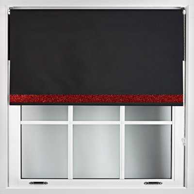 Furnished Black Fabric Blackout Roller Blind With Red Glitter Edge - Trimmable (W)105Cm X (L)210Cm - image 1