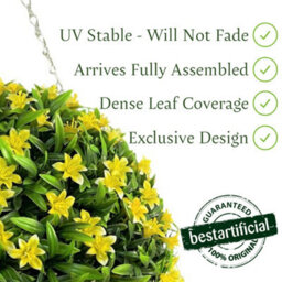 Best Artificial 38Cm Yellow Lily Hanging Basket Flower Topiary Ball - Suitable For Outdoor Use - Weather & Fade Resistant - thumbnail 4