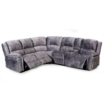 Furnishings For Less UK Galaxy Grey Plush Velvet Fabric Electric Reclining Corner Sofa With Console - image 1