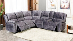Furnishings For Less UK Galaxy Grey Plush Velvet Fabric Electric Reclining Corner Sofa With Console - thumbnail 2