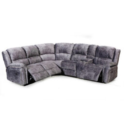 Furnishings For Less UK Galaxy Grey Plush Velvet Fabric Electric Reclining Corner Sofa With Console - thumbnail 1
