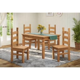 Dining Table And 4 Chairs Set 4'0 Mexican Solid Wood Pine Wooden 4Ft - thumbnail 6