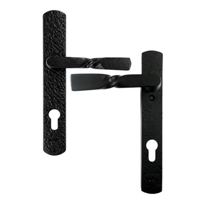 UAP Limited Uap Traditional Black Cast Iron External Door Handles Pair 92mm Centres 219mm Backplate Euro Lock - image 1