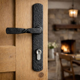UAP Limited Uap Traditional Black Cast Iron External Door Handles Pair 92mm Centres 219mm Backplate Euro Lock - thumbnail 2