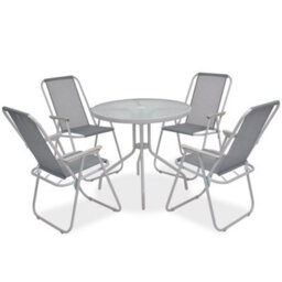 Berkfield 6 Piece Outdoor Dining Set Steel And Textilene Grey - thumbnail 2