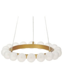 Wyld And Coco Gildedglow 18-Light Pendant Lamp Gold Iron With Frosted Glass Shade, Adjustable Drop For Dining And Living Rooms - thumbnail 1