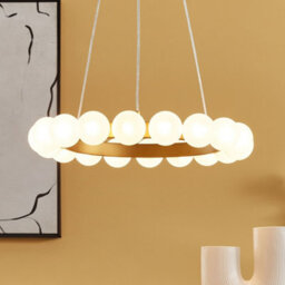 Wyld And Coco Gildedglow 18-Light Pendant Lamp Gold Iron With Frosted Glass Shade, Adjustable Drop For Dining And Living Rooms - thumbnail 2