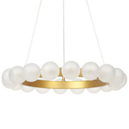 Wyld And Coco Gildedglow 18-Light Pendant Lamp Gold Iron With Frosted Glass Shade, Adjustable Drop For Dining And Living Rooms - thumbnail 4