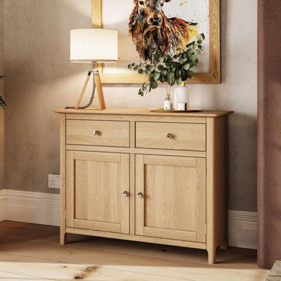 FWSTYLE Natural Oak Pre Assembled 2 Door 2 Drawer Sideboard - image 1