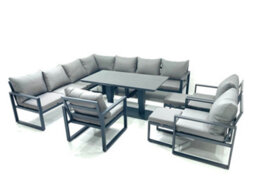 Fimous 12 Seater Outdoor Aluminum Garden Furniture Set Corner Sofa 3 Chair 2 Small Footstool Adjustable Height Table Sets - thumbnail 2