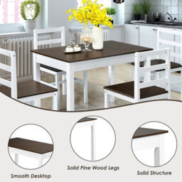 Costway 5Pcs Wooden Dining Table & Chair Set Breakfast Kitchen Furniture Dining Room Set - thumbnail 7