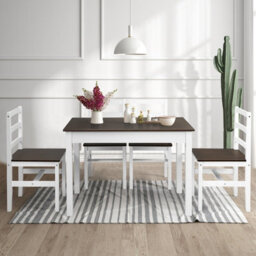 Costway 5Pcs Wooden Dining Table & Chair Set Breakfast Kitchen Furniture Dining Room Set - thumbnail 5