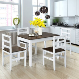 Costway 5Pcs Wooden Dining Table & Chair Set Breakfast Kitchen Furniture Dining Room Set - thumbnail 4