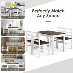 Costway 5Pcs Wooden Dining Table & Chair Set Breakfast Kitchen Furniture Dining Room Set - thumbnail 8