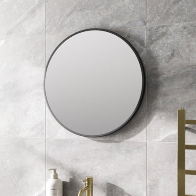 Aveli Large Modern Round Glass Mirror 60Cm Black Frame Wall Mounted Bathroom Vanity - image 1