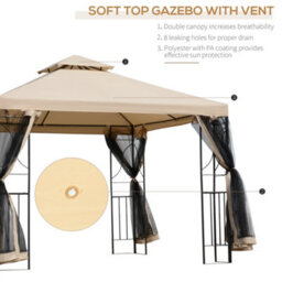 Outsunny 3X3(M) Outdoor Gazebo Patio Pavilion Canopy Tent W/ Netting & Shelf - thumbnail 4