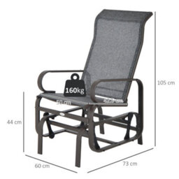 Outsunny Outdoor Gliding Rocking Chair W/ Metal Frame For Patio, Garden, Grey - thumbnail 3