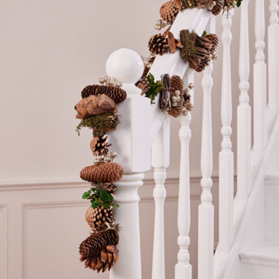 Dibor Woodland Walk Natural Finish Xmas Decoration Table Garland Decorative Christmas Garland 1.2M - image 1