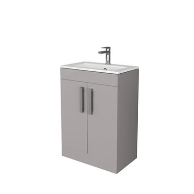 Timsbury Gloss Grey Freestanding Vanity Unit & Basin Set (W)600mm (H)850mm