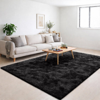 Bedlooms Black Non-Slip Shaggy Rug 120X170Cm, Modern Area Rug Living Room Bedroom Hall Rugs
