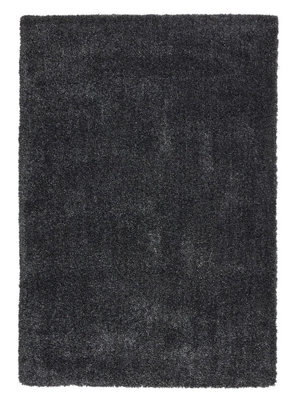 Dark Grey Plain Shaggy Rug, Easy To Clean Rug, Stain-Resistant Rug, Modern Rug For Bedroom, & Dining Room-80Cm X 150Cm - image 1