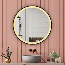 Probaty Bathrooms 700mm Round Led Mirror 3-Color Dimmable With Anti-Fog Touch Sensor Black Framed Backlit Vanity Wall Mirror - thumbnail 1
