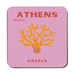 Benjamin Tate Design Athens Muse Greece Coral Design Placemat Coaster Set Wood Base Limited Print Collection - thumbnail 3