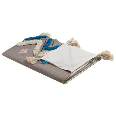 Beliani Blanket Kottayam Cotton 130 X 180 Cm Grey - image 1