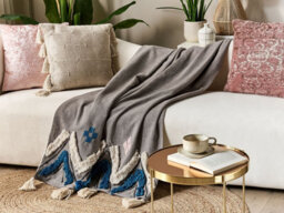 Beliani Blanket Kottayam Cotton 130 X 180 Cm Grey - thumbnail 2